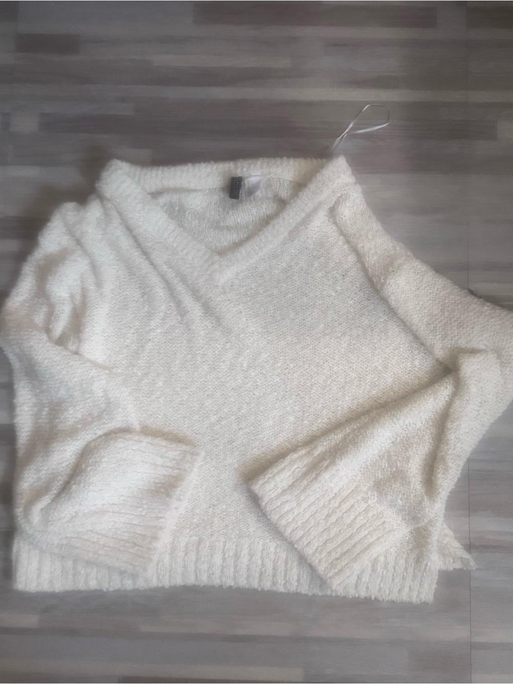H&M Cream V-Neck Plush Knit Sweater